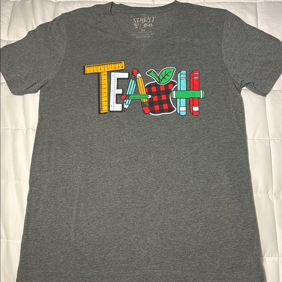 TEACH Graphic Gray Short Sleeve V-Neck Tee - Picture 1 of 6